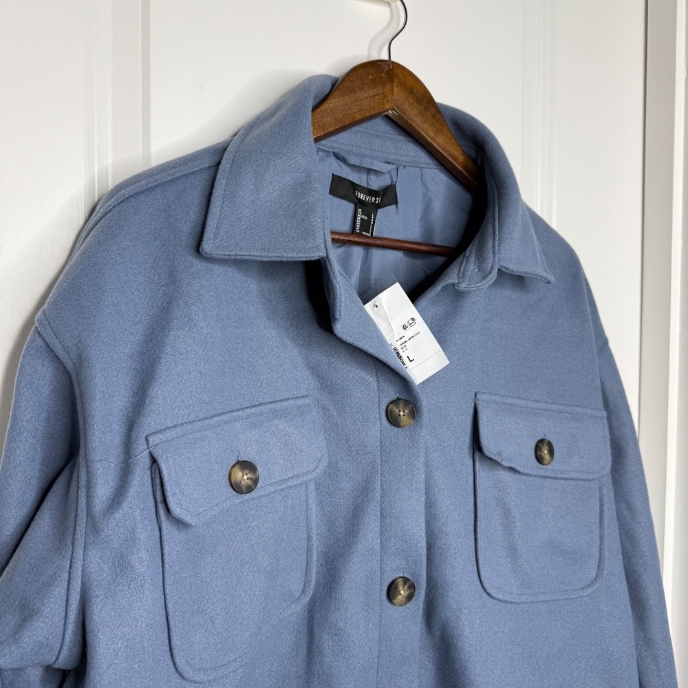 Forever 21 Blue Oversized Shacket Shirt Jacket With Pockets Women's‎ Size L